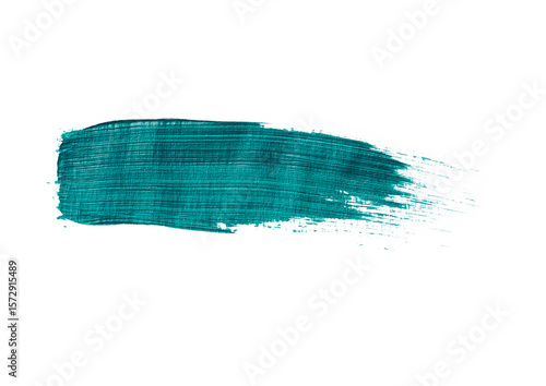 A textured turquoise paint stroke on a light background, showcasing vibrant color and brush marks. Ideal for artistic, design, or abstract concepts.