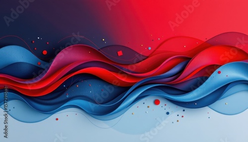 an artistic interpretation of a concept or idea, composed in vibrant reds and blues, with curved shapes and subtle gradients that evoke a feeling of calm and balance.