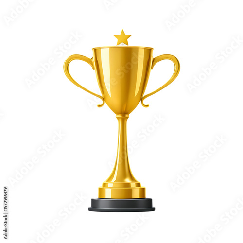 A shiny 3D illustration of a gold trophy cup with a star, signifying achievement - AI Generated