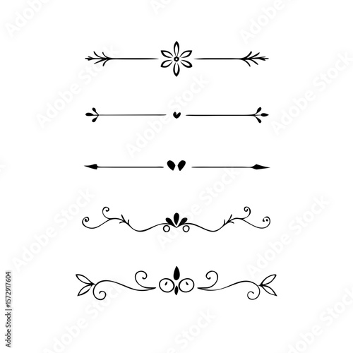 flowers, design elements.Vector design element.Gold text dividers doodle set. Wedding decorative elements. ornament, borders, floral, vintage line separators. Hand drawn vector illustration.