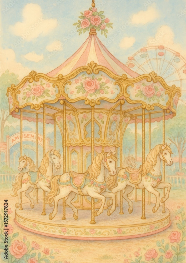 Obraz premium Whimsical carousel with floral details.