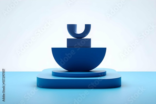 Abstract Composition in Shades of Blue: A minimalist geometric composition features carefully balanced shapes and forms, creating a sense of harmony and visual interest.