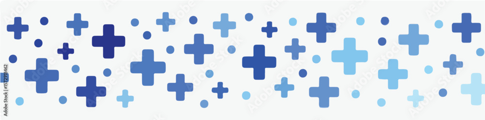 Fototapeta premium A seamless pattern of various blue crosses and dots on a light background creating a playful and modern design element