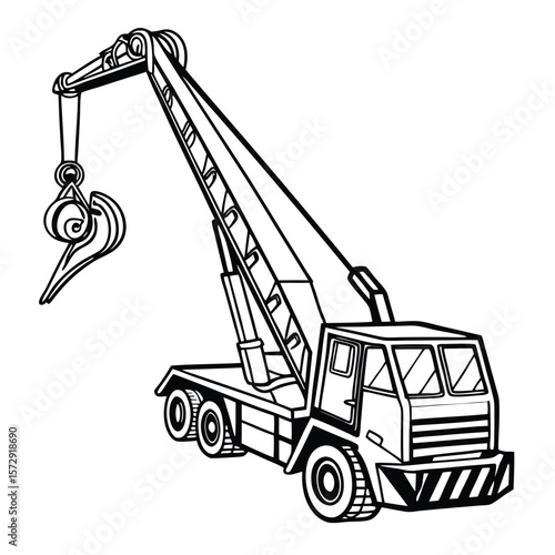 Illustration of a Crane Truck with a Telescopic Boom Ready for Lifting Heavy Loads