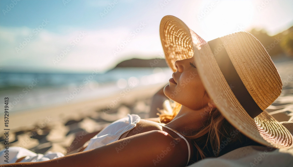 Fototapeta premium Kobieta opala się na plaży