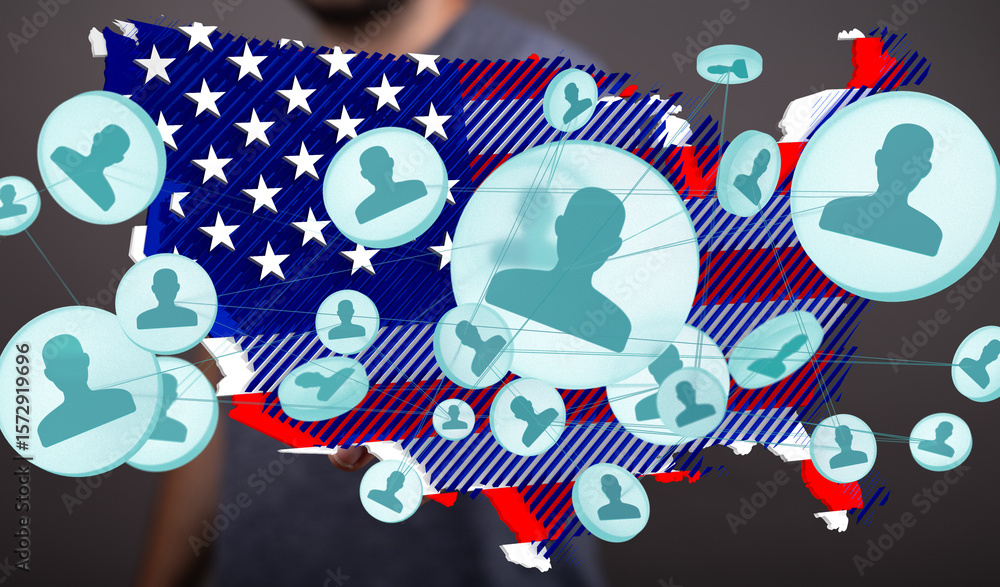Obraz premium Visual representation of social network connections across the United States. Ideal for business, technology, and social media.