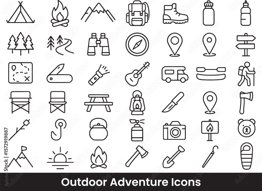 Outdoor Adventure and Camping Icons | Hiking, Nature, and Equipment Outdoor Adventure and Camping Icons | Hiking, Nature, and Equipment