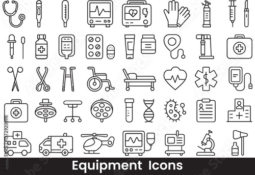 Collection of Hospital, Emergency, and Medical Services Outline Icons