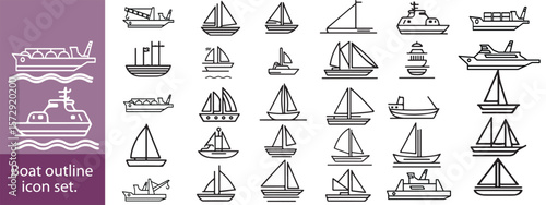 boat icon design set,Ship and Boat Icons. Contains such icons as Contains such icons as yacht, cruise, cargo shipping, ferry, schooner, water scooter,Boat outline icon set.