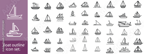 boat icon design set,Ship and Boat Icons. Contains such icons as Contains such icons as yacht, cruise, cargo shipping, ferry, schooner, water scooter,Boat outline icon set.