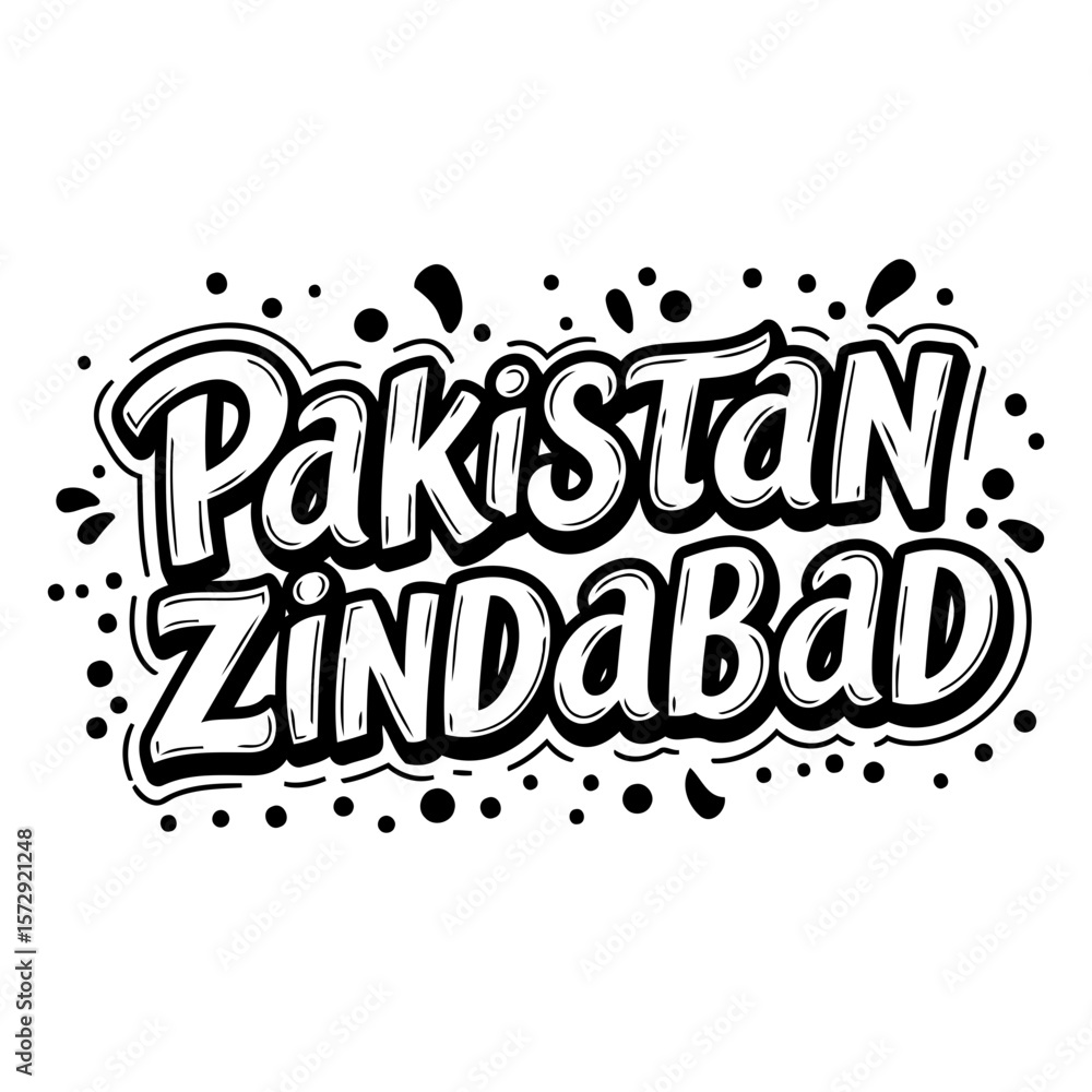 Fototapeta premium Pakistan Zindabad graphic design. Bold lettering with decorative elements on a plain background.