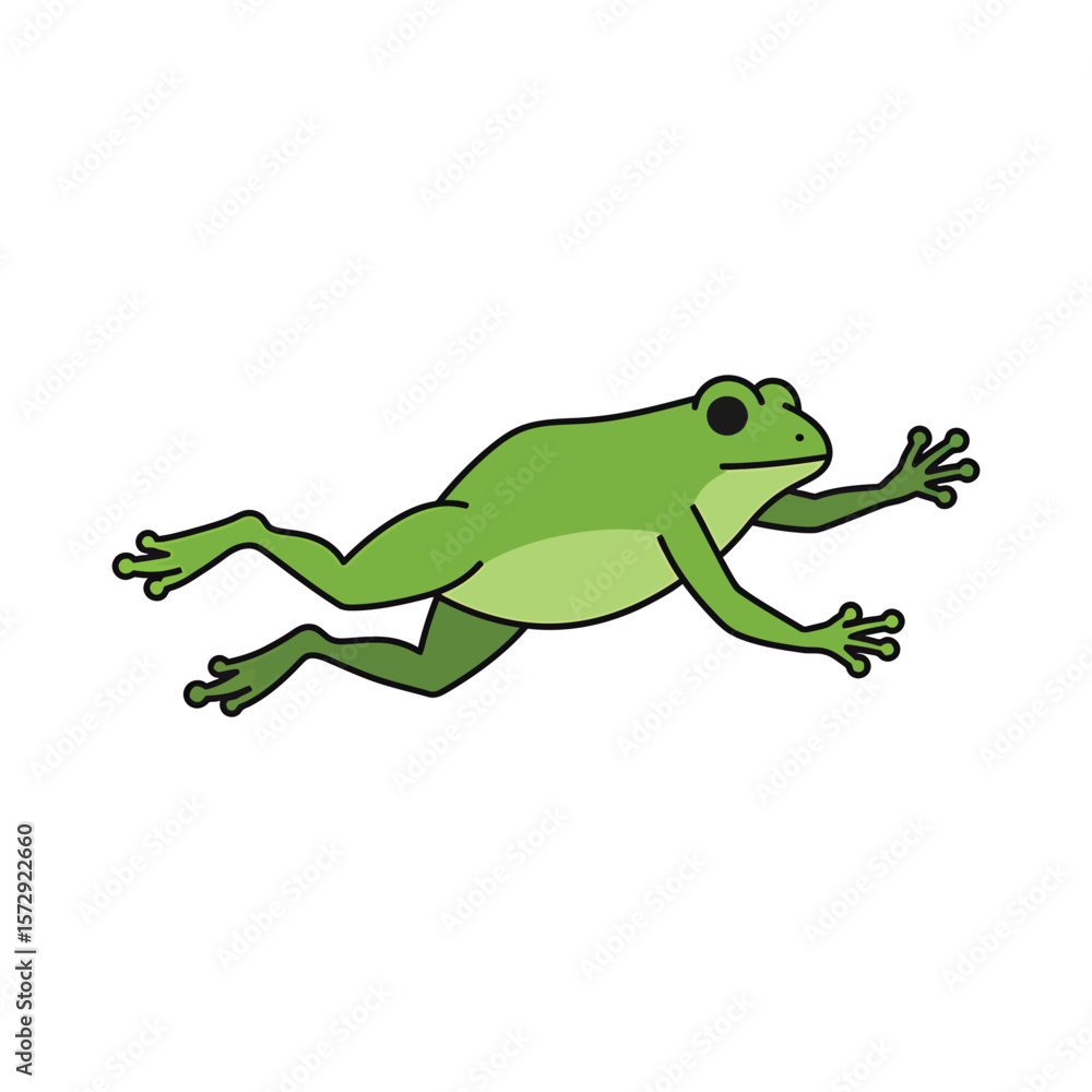 Fototapeta premium A playful green cartoon frog midleap