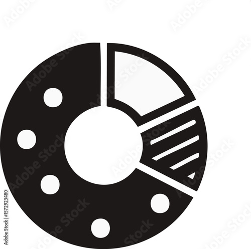 Black and white circular chart with segments and dots graph data