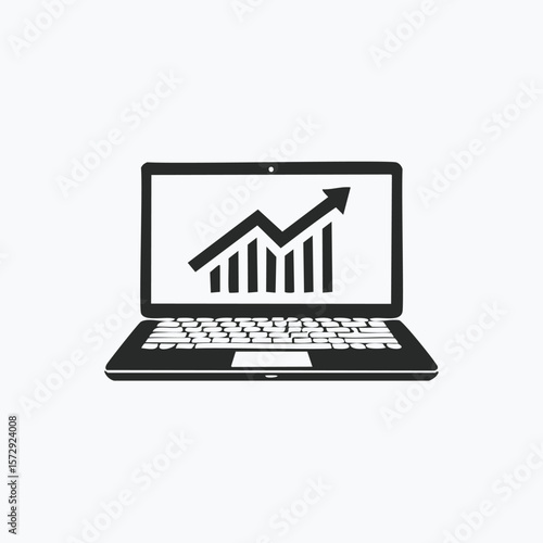 Laptop displaying upward trending graph and bars computer technology