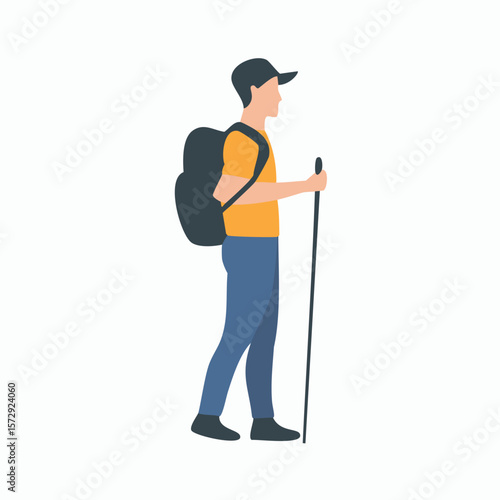 Man with backpack and walking stick person hiking