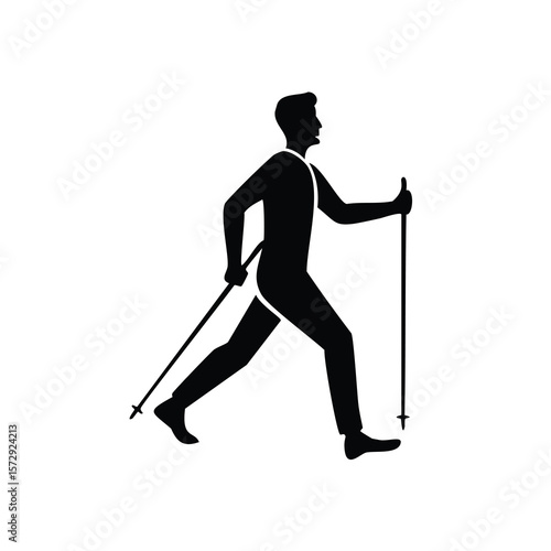 Silhouette of a person walking with poles sport
