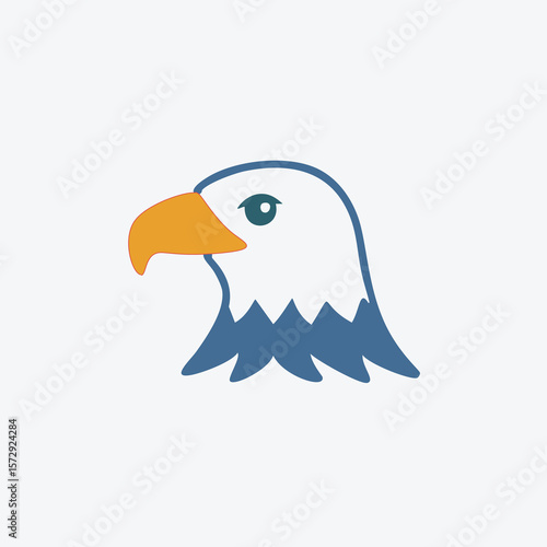 Stylized eagle head profile blue white orange bird