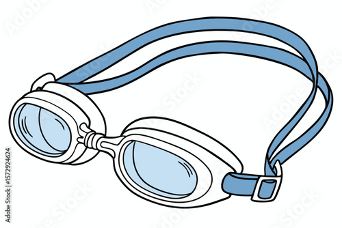 Illustrated Swim Goggles with Light Blue Lenses and Matching Strap Design for Water Sports