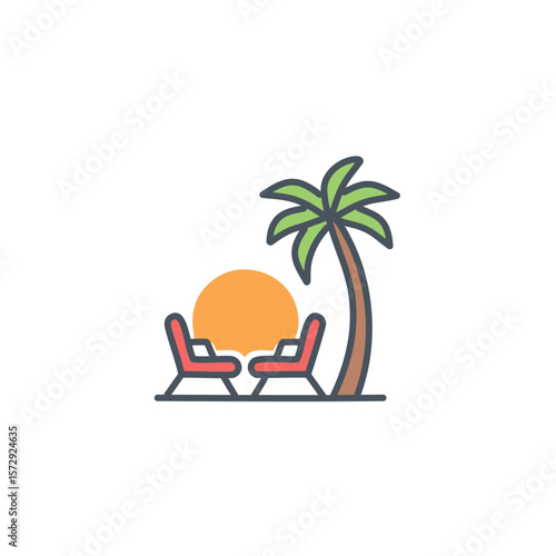 Palm tree chairs sun beach vacation vector