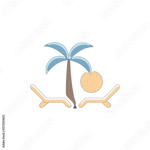 Palm tree sun and lounge chairs on beach tropical