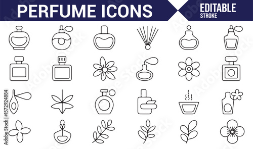 Fragrance and Perfume Icons Set for Beauty, Aromatherapy, and Scented Products