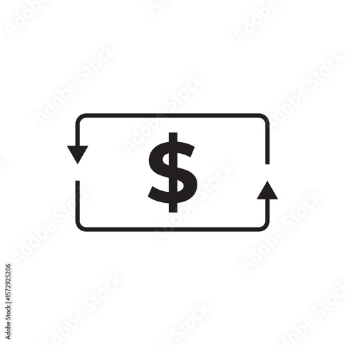 Minimal refund icon with dollar sign and arrows, perfect for ecommerce, return policies, payment reversal graphics, transaction flow, or financial app interface visuals.