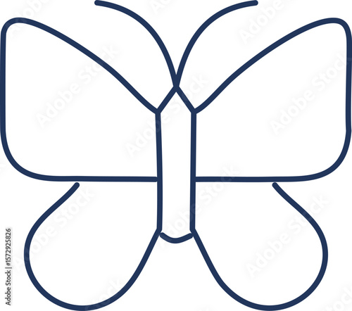 Dark blue butterfly outline on white insect simple