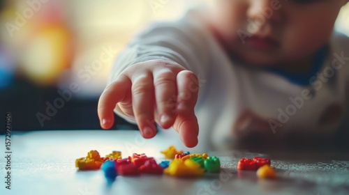 Adorable Baby Reaching for Colorful Toys