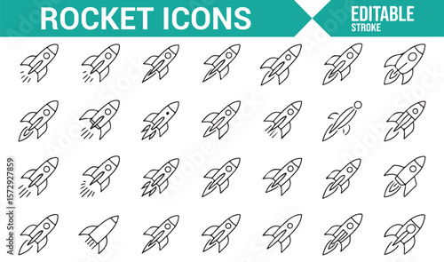 Set of Rocket, Shuttle, and Spacecraft Icons for Space Missions and Technology
