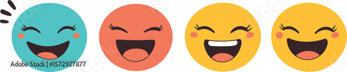 Four colorful cartoon emoji faces expressing happiness and joy