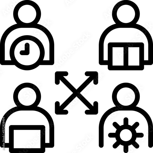 Cross functional Team Line Icon, Diverse Collaboration