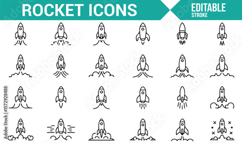 Space Exploration and Rocket Launch Icons for Technological Projects