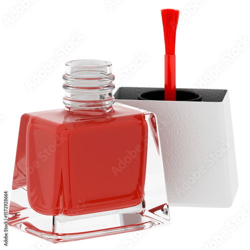 3d render red nail polish bottle brush with transparent background