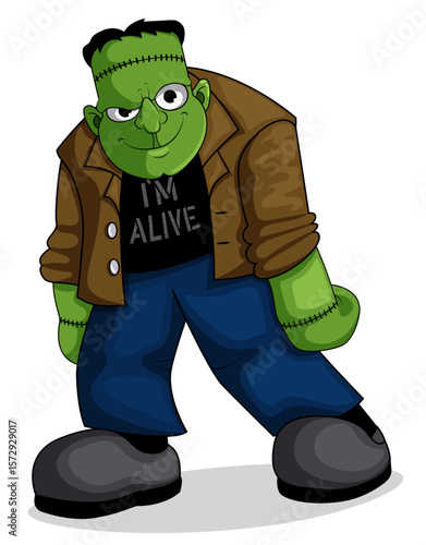 Frankenstein Standing and Giving an Unstelling Smirk. Spooky Cartoon Monster Vector Illustration