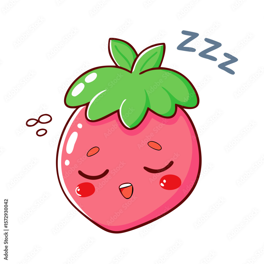 Obraz premium Sleepy Strawberry — Cute Kawaii Food Character for Stickers 