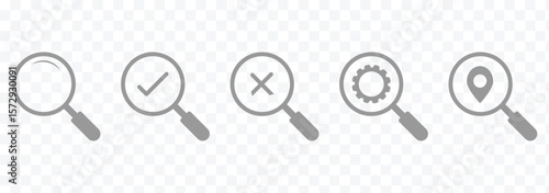 Magnifying glass icon. Magnifying glass set. Zoom symbol. Check mark true and false symbol tick icon. Magnifying glass icon set, loupe icon. eps 10