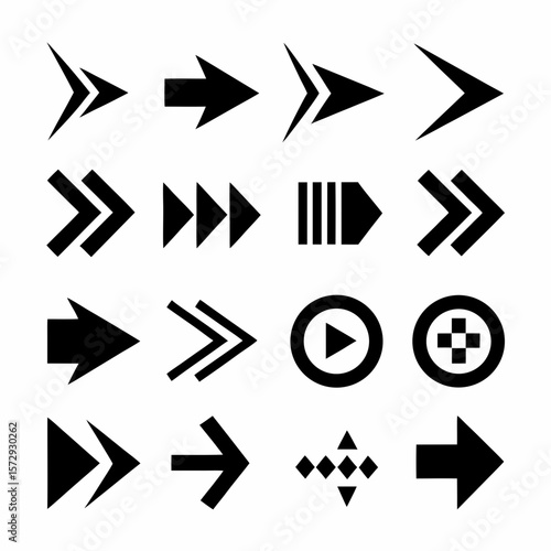 Curved and Geometric Bold Direction Arrow Icon Set vector.