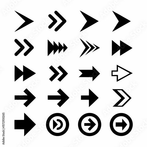 Curved and Geometric Bold Direction Arrow Icon Set vector.