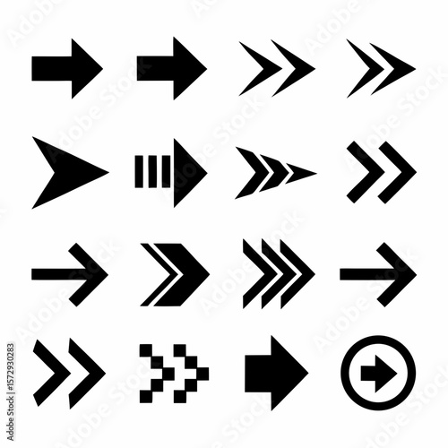 Curved and Geometric Bold Direction Arrow Icon Set vector.