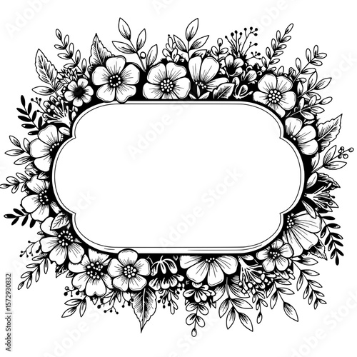 Floral Elegance Frame: A delicate, black-and-white floral frame graces the image, the delicate blossoms adding charm around an empty space.