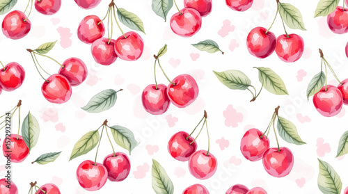 seamless pattern with cherries watercolor