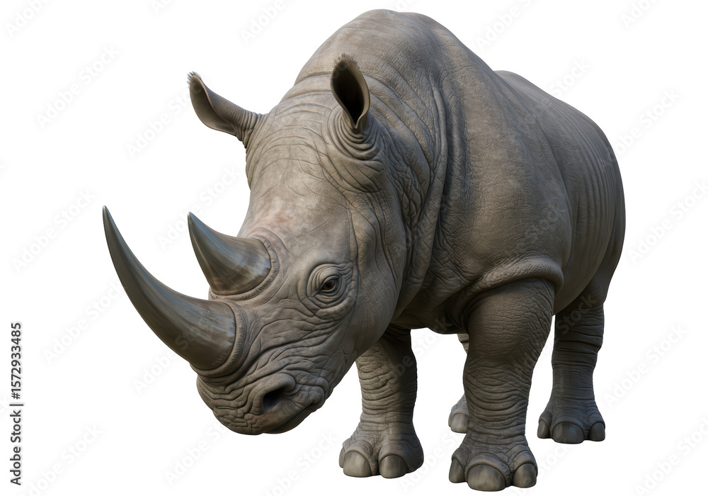 Obraz premium Isolated Powerful Grey Rhinoceros Standing Tall Representing Strength and Wildlife