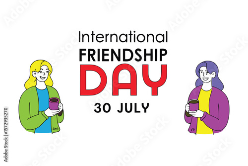 International Friendship Day: Celebrating the warmth of connection with an artistic banner, two close friends commemorate the joy of camaraderie with a festive.