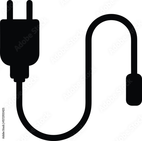 power cable icon vector silhouette on transparent background