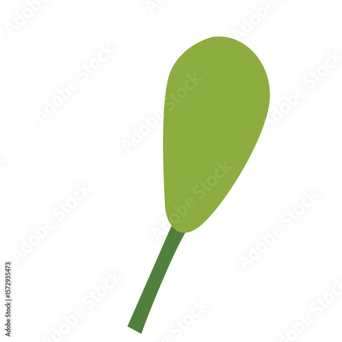 Green leaf with a short stalk highlighting simplicity and natural beauty.