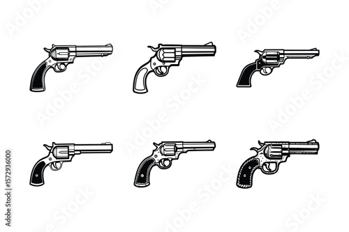 Vector Illustration of Multiple Vintage Revolvers