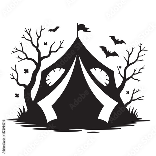Minimalist Black Tent Silhouette Vector on White Background – Outdoor Camping Design for Adventure Projects with Dome, Ridge, A-Frame, and Tunnel Tent Styles. Thank You . 