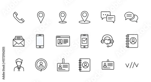Set of Contact and Communication Line Icons for Web and Mobile Interface