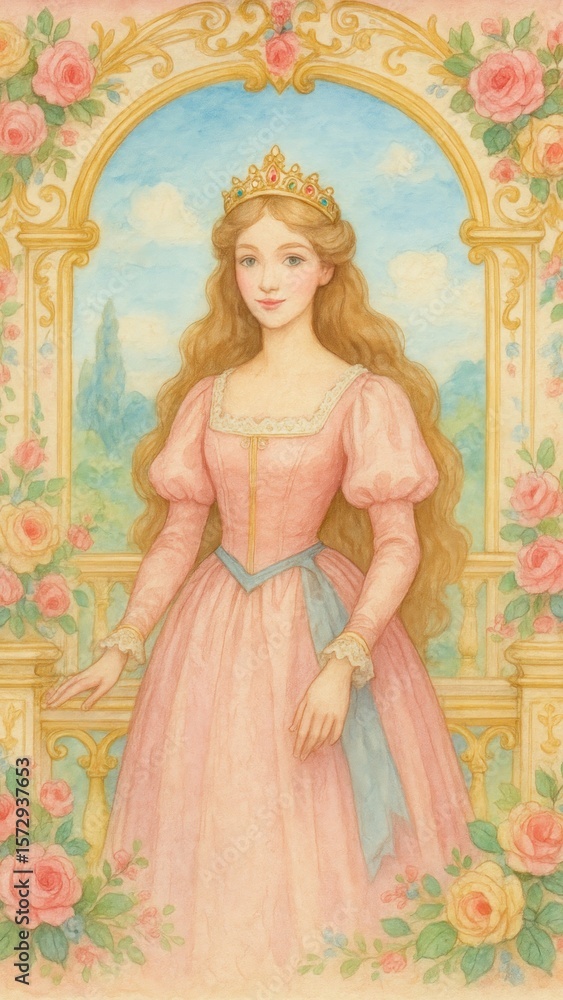 Naklejka premium Elegant princess in vintage illustration.