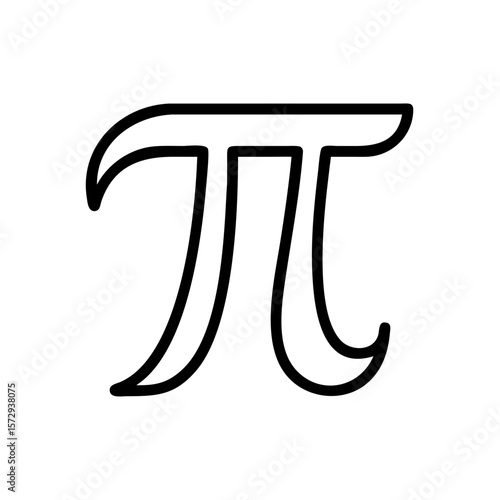 Minimalist black outline vector icon of the Pi symbol, representing mathematics, irrational numbers, and scientific concepts. Isolated on a transparent background